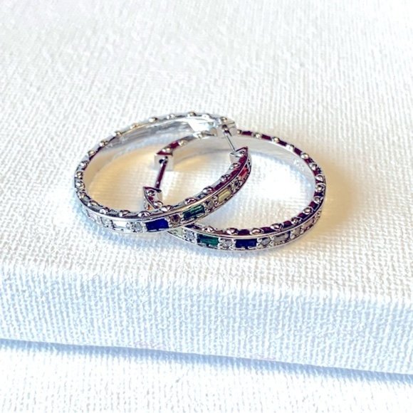 18k Gold Plated White Enamel Small Hoop Earrings - Picture 5 of 8